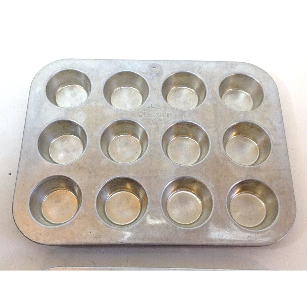 Vintage Chilton Ware Mini Muffin Pans Aluminum Cupcake 12 Holes 2